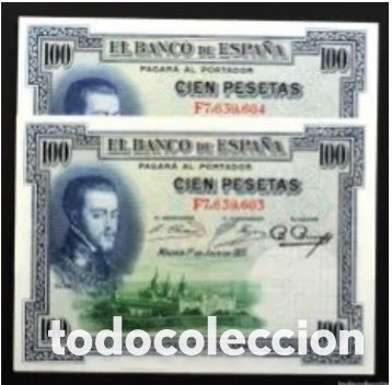 Spanische Banknoten: Spain-Pareja correlativa 100 Pesetas 1925. SC / UNC.