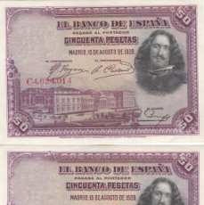 Billetes españoles: 2 BILLETES 50 PESETAS 1928 SERIE C - CONSECUTIVOS / SIN CIRCULAR