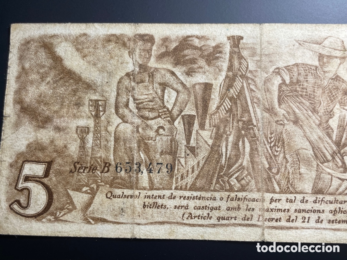 Billetes espa&ntilde;oles: 5 PESETAS GENERALITAT CATALU&Ntilde;A 1936 - Foto 5