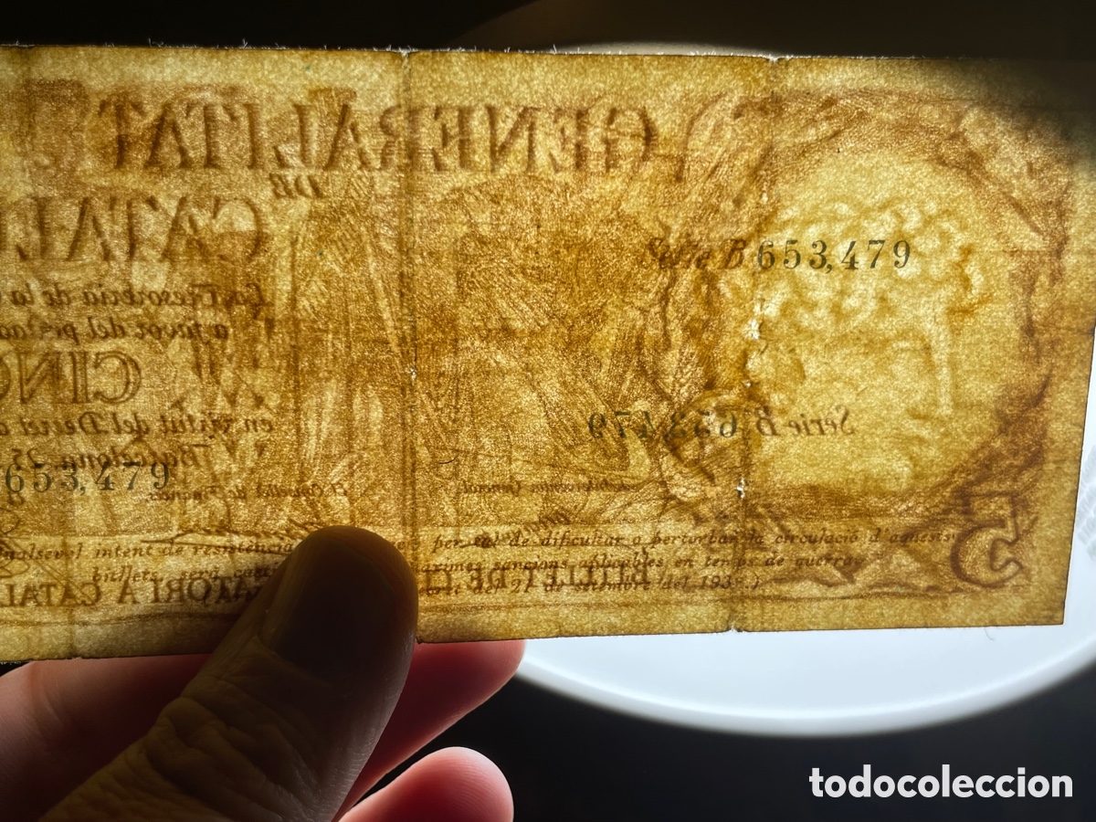 Billetes espa&ntilde;oles: 5 PESETAS GENERALITAT CATALU&Ntilde;A 1936 - Foto 9