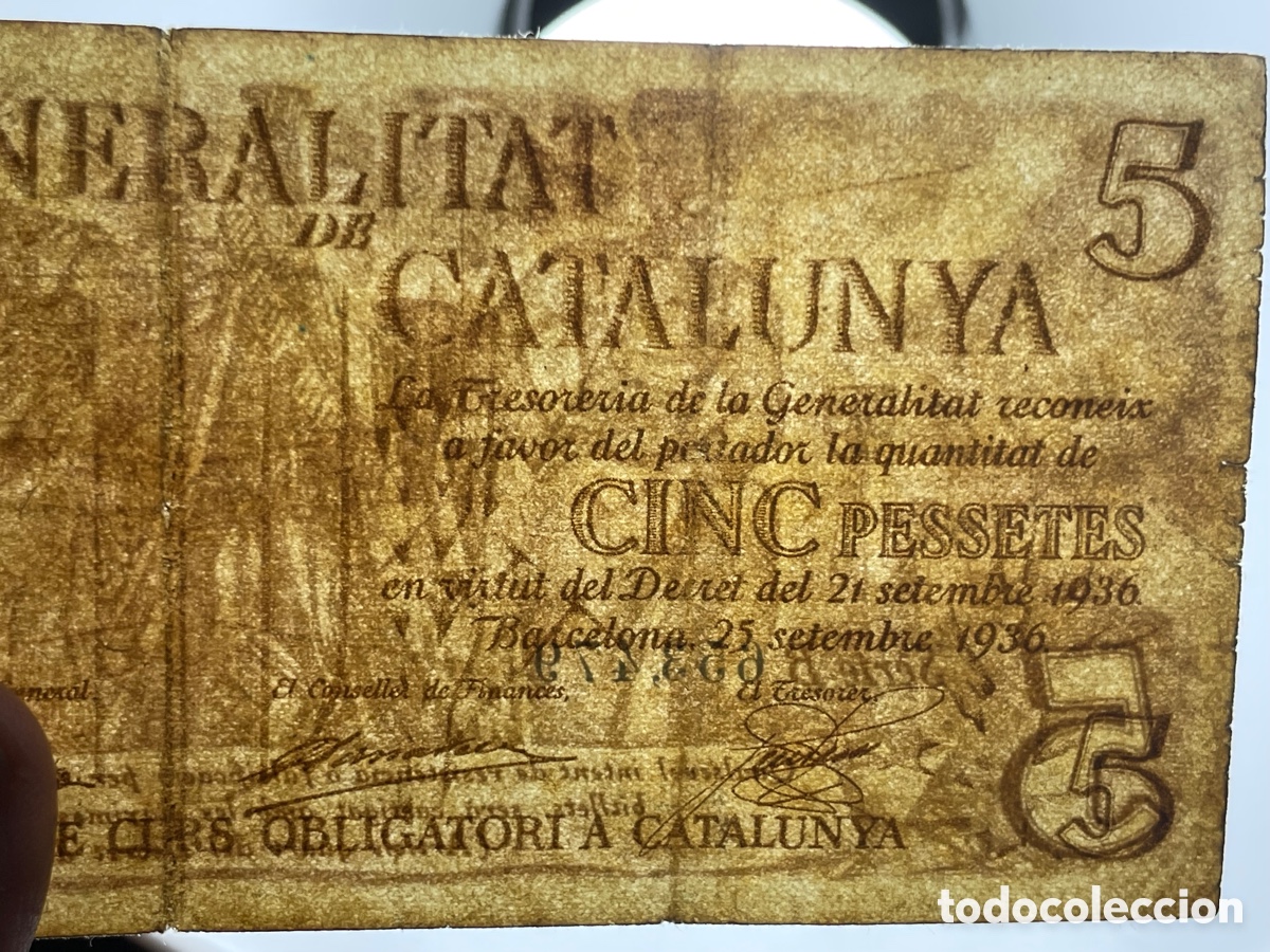 Billetes espa&ntilde;oles: 5 PESETAS GENERALITAT CATALU&Ntilde;A 1936 - Foto 10