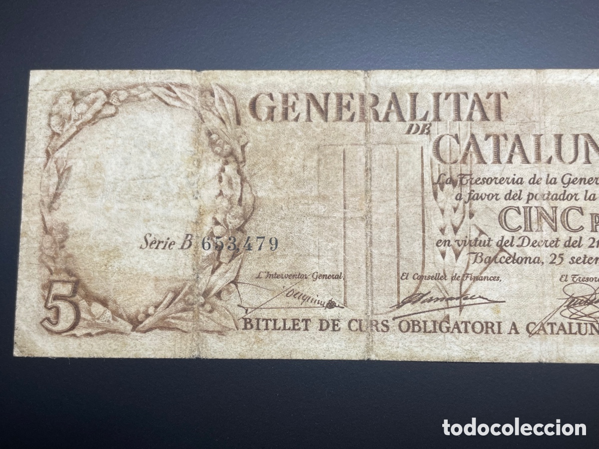 Billetes espa&ntilde;oles: 5 PESETAS GENERALITAT CATALU&Ntilde;A 1936 - Foto 11
