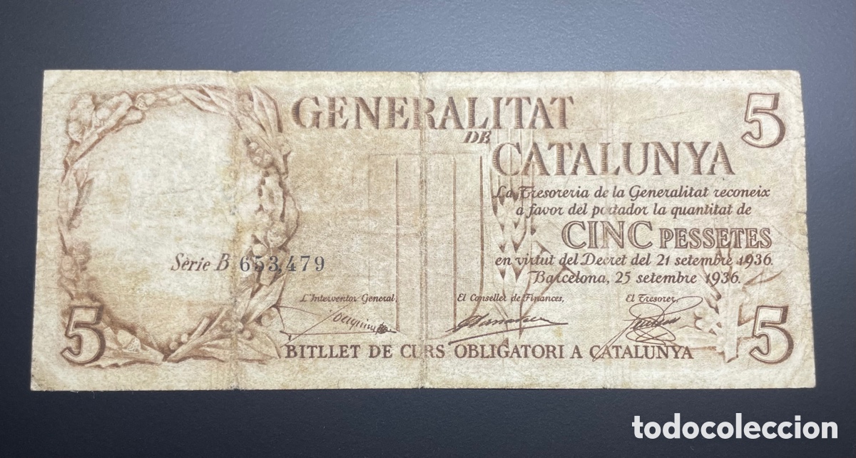 Billetes espa&ntilde;oles: 5 PESETAS GENERALITAT CATALU&Ntilde;A 1936 - Foto 1