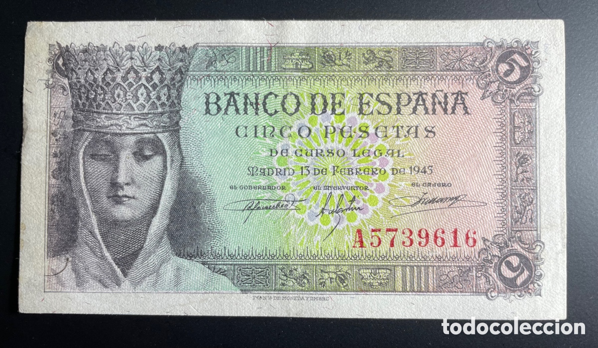 Billete de 5 pesetas de 1943