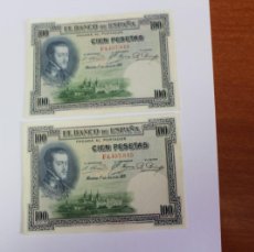 Billetes españoles: PAREJA CORRELATIVA DE BILLETES DE 100 PESETAS DEL 19 DE JUNIO DE 1925 BANCO ESPAÑA EN EBC
