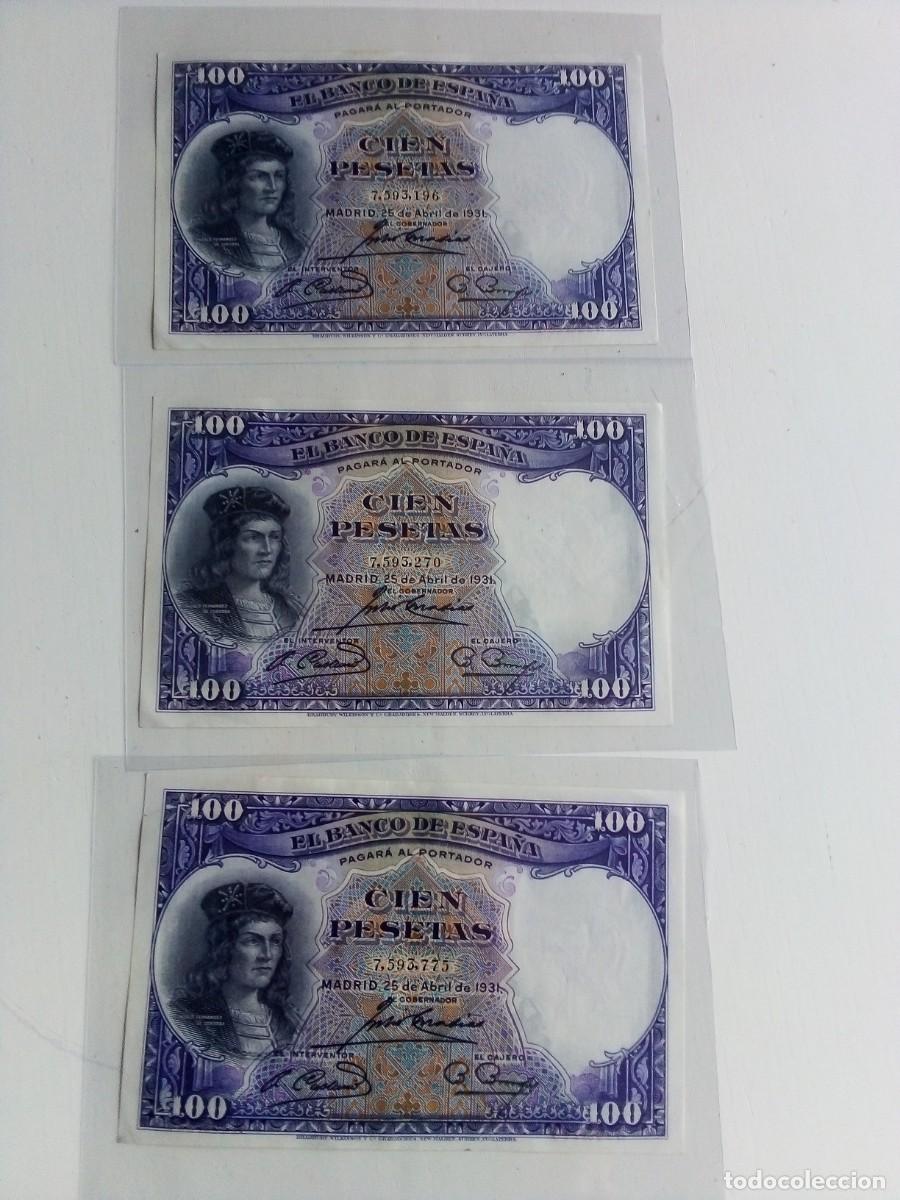 Billetes espa&ntilde;oles: 3 billetes sin circular de 100 pesetas Gran capitan