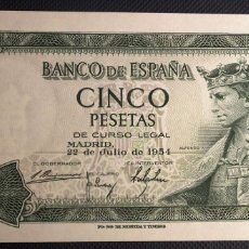Billetes españoles: BILLETE 5 PESETAS EMISIÓN 22 DE JULIO DE 1954 - COLOR VERDE Y GRIS (SERIE B)