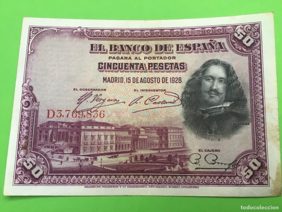 Billetes espa&ntilde;oles: Billete 50 pesetas. VEL&Aacute;ZQUEZ A&ntilde;o 1928