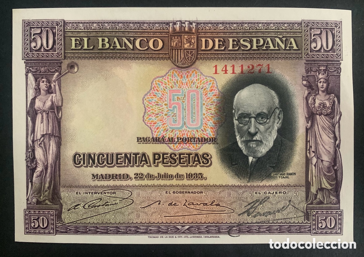 Billetes espa&ntilde;oles: CMC 50 PESETAS 22 JULIO 1935 RAMON Y CAJAL SIN SERIE SC- EDIFIL 366