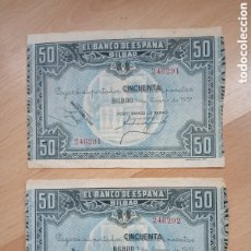 Billetes españoles: PAREJA CORRELATIVA DE 50 PTAS DEL BANCO ESPAÑA BILBAO 1937.