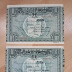 Billetes españoles: PRECIOSA PAREJA CORRELATIVA DE 100 PTAS DEL BANCO ESPAÑA BILBAO 1937.
