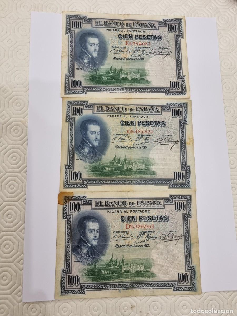 Billetes espa&ntilde;oles: 3 BILLETES 100 PESETAS DE 1925 - Foto 1