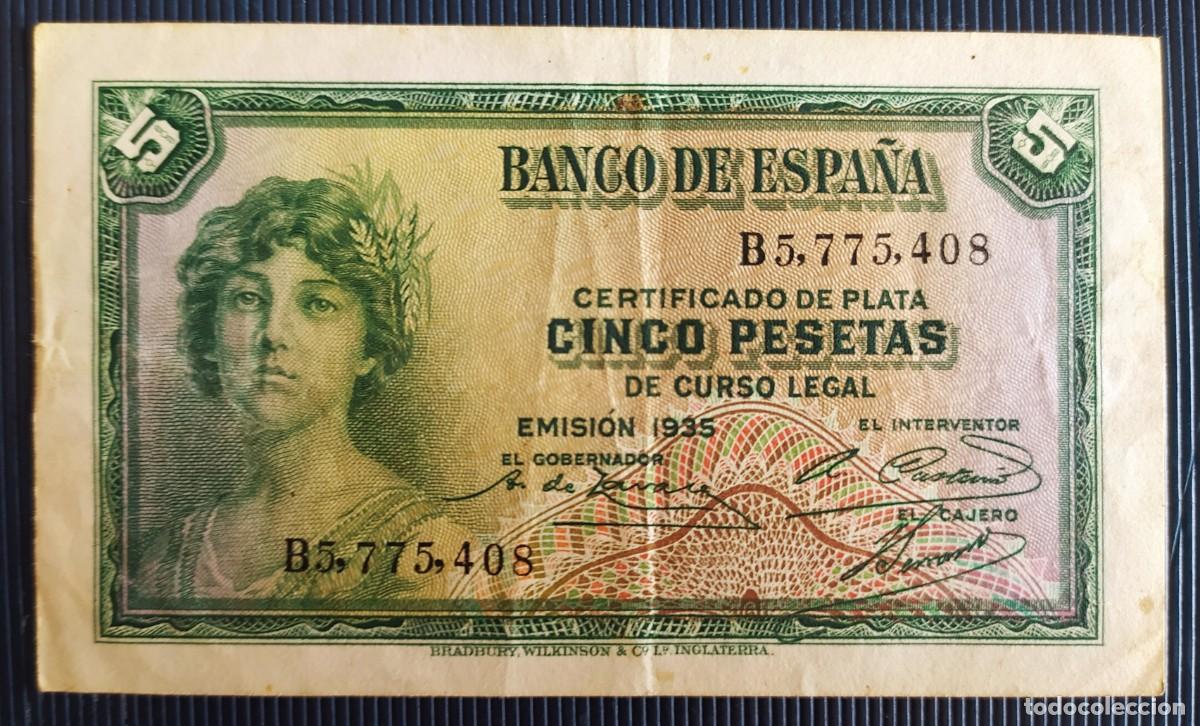 Billetes espa&ntilde;oles: 5 pesetas 1935 serie B (MBC) - Foto 1