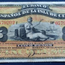 Billetes españoles: EL BANCO ESPAÑOL DE LA ISLA DE CUBA 5 PESOS 1896 (MBC+)