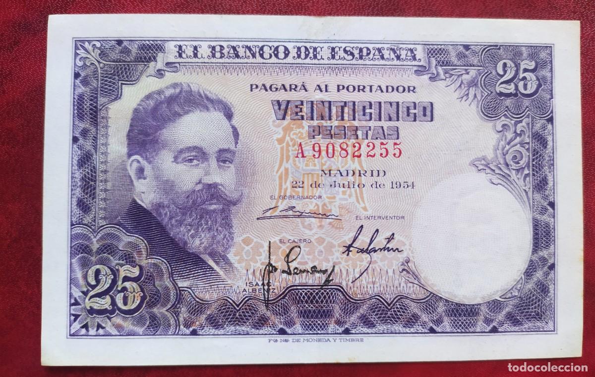 Billetes espa&ntilde;oles: 25 pesetas 1954 serie A (EBC+) - Foto 1