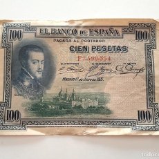 Billetes españoles: BILLETE DE 100 PESETAS DE 1925. FELIPE II. SERIE F. ESTADO COMO SE VE EN LAS IMÁGENES. #1