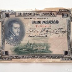 Billetes españoles: BILLETE DE 100 PESETAS DE 1925. FELIPE II. SERIE F. ESTADO COMO SE VE EN LAS IMÁGENES. #2