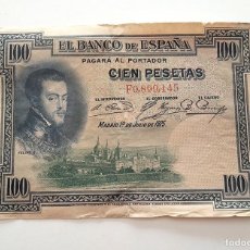 Billetes españoles: BILLETE DE 100 PESETAS DE 1925. FELIPE II. SERIE F. ESTADO COMO SE VE EN LAS IMÁGENES. #8