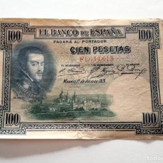 Billetes españoles: BILLETE DE 100 PESETAS DE 1925. FELIPE II. SERIE F. ESTADO COMO SE VE EN LAS IMÁGENES. #12