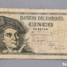 Billetes españoles: BILLETE CINCO PESETAS AÑO 1948, ÉPOCA FRANQUISTA, SERIE A - ESTADO ESPAÑOL - JUAN SEBASTIÁN ELCANO
