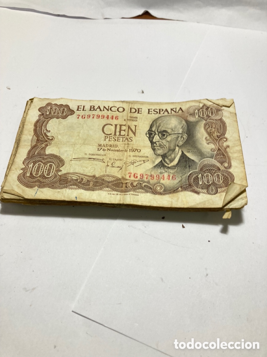 Billetes espa&ntilde;oles: 36 billetes 100 pesetas 1970 manuel de fallas USADOS