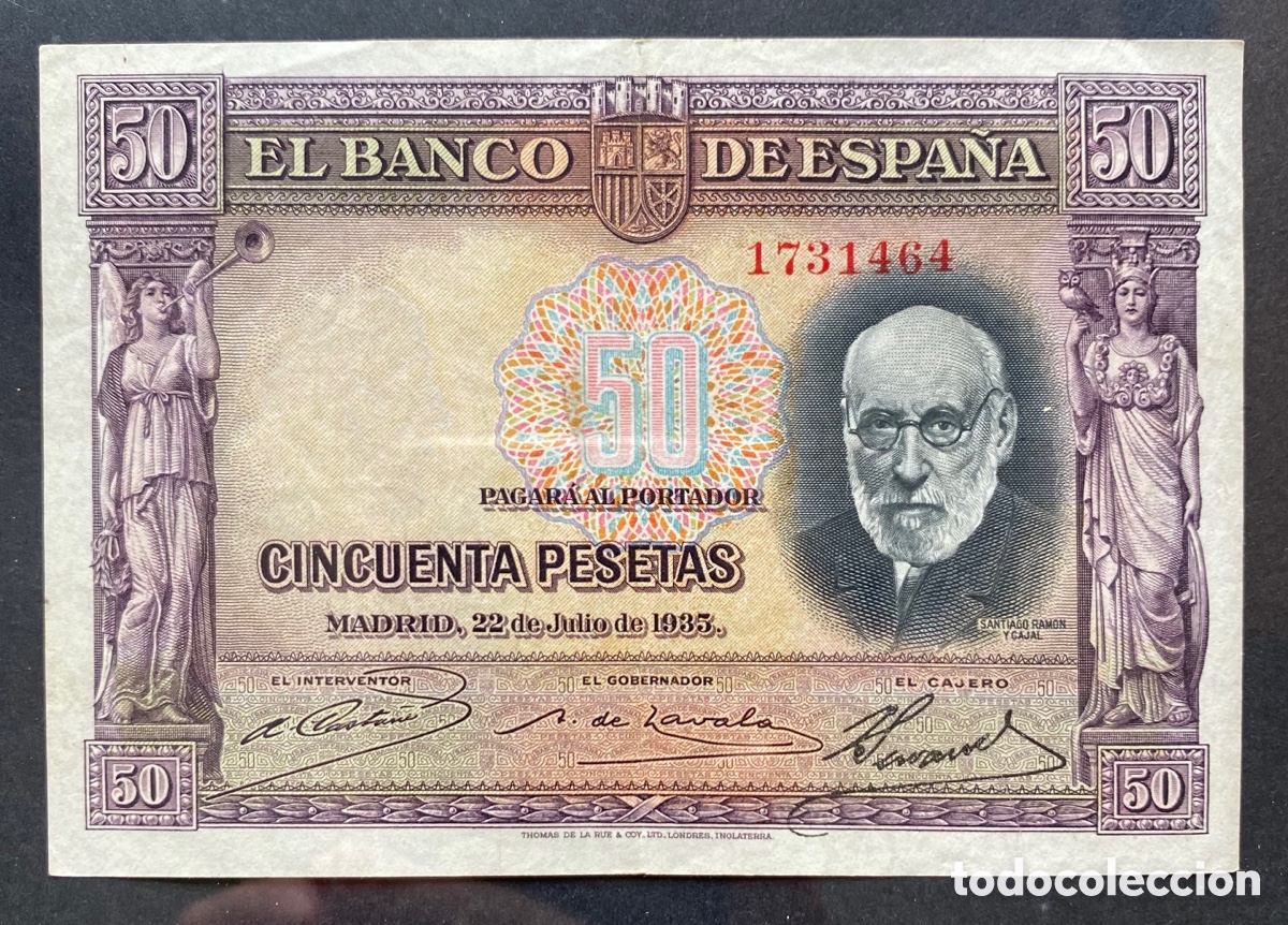 Billetes espa&ntilde;oles: Billete de 50 pesetas 1935 (Ram&oacute;n y Cajal). Sin serie.