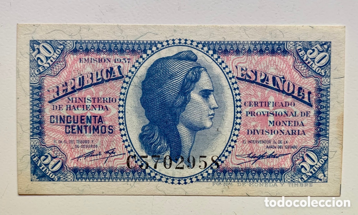 Spanish Banknotes: Billete 50 Centimos 1937 Serie C. SC- . Republica