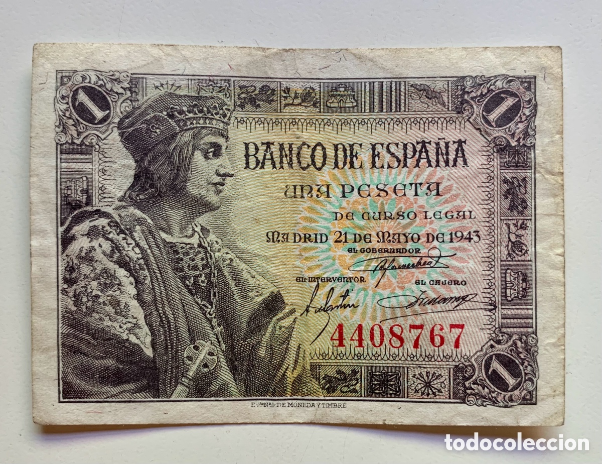 Spanische Banknoten: Billete 1 Peseta 1943 Sin Serie