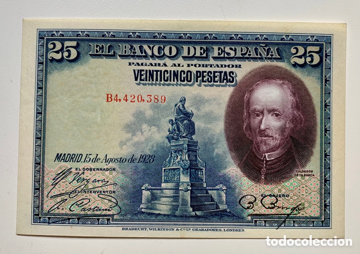 Spanische Banknoten: Billete 25 Pesetas 1928 EBC+. Republica