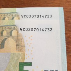 Billetes españoles: 2 BILLETE 5 EURO ESPAÑA 2002 LETRA V FIRMA LAGARTE S/C, , PAR CORRELATIVO