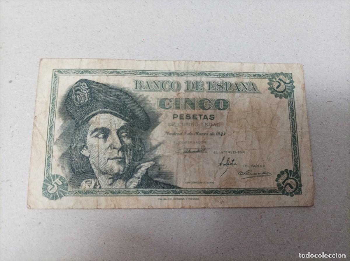 Billetes espa&ntilde;oles: 5 pesetas 1948 - Foto 1