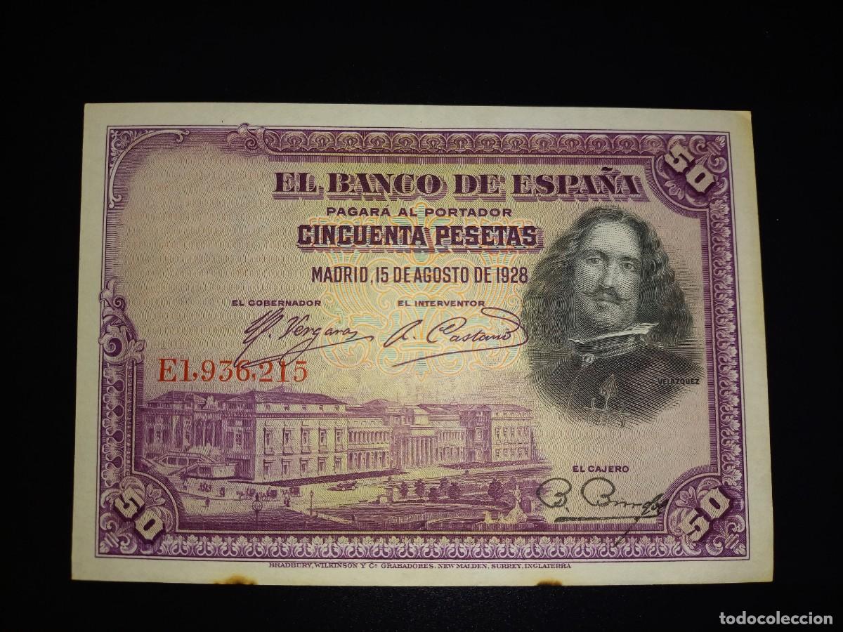 Billetes espa&ntilde;oles: BILLETE DE CINCUENTA PESETAS VELAZQUEZ 15 DE AGOSTO DE 1928 PLANCHA