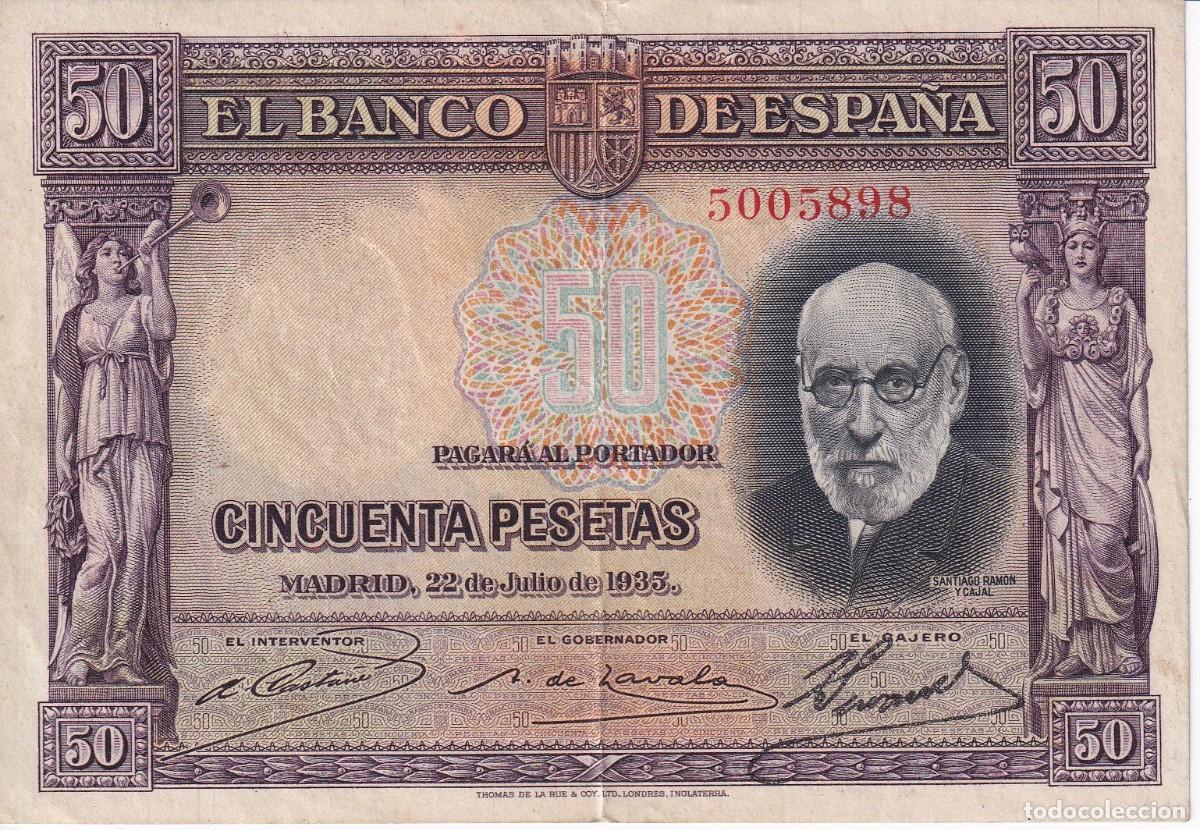 Billetes espa&ntilde;oles: BILLETE DE 50 PESETAS DEL A&Ntilde;O 1935 DE SANTIAGO RAMON Y CAJAL EN BUENA CALIDAD