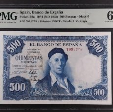 Billetes españoles: 500 PESETAS 1954 SIN SERIE ZULOAGA PMG 66 EPQ