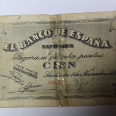 Billetes españoles: BILLETE DE 100 PESETAS DEL 1 DE NOVIEMBRE DE 1936 BANCO DE ESPAÑA SANTANDER EN MC+