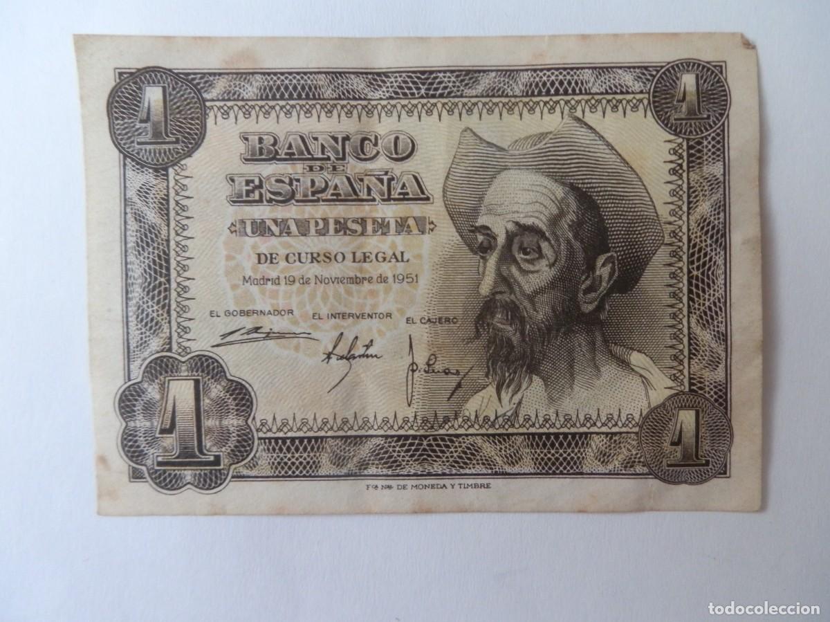 Billetes espa&ntilde;oles: BILLETE DE UNA PESETA EMISI&Oacute;N 1951 NUMERADO SERIE E. DON QUIJOTE.