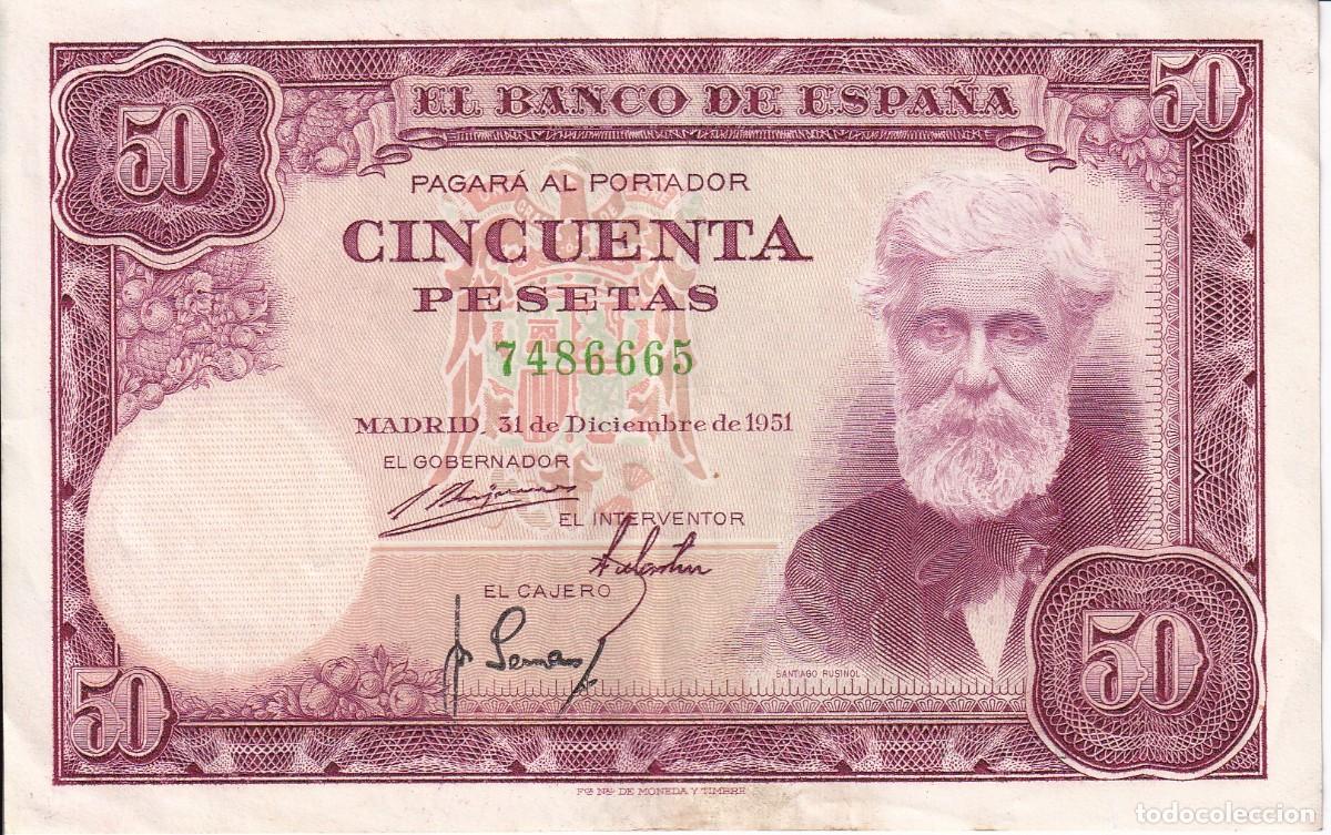 Billetes espa&ntilde;oles: BILLETE DE 50 PESETAS DEL A&Ntilde;O 1951 DE SANTIAGO RUSI&Ntilde;OL SIN SERIE CALIDAD EBC