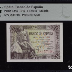 Billetes españoles: BILLETE 1 PESETA 1945 PMG 66 SIN SERIE