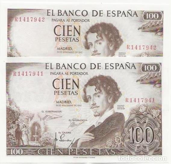 Billetes espa&ntilde;oles: LOTE 2 BILLETES 100 PTA. BECQUER - Foto 1