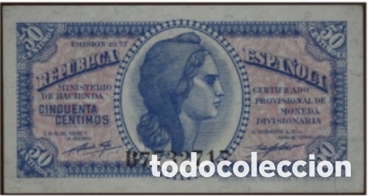 Billets espagnols: ALFONSO XIII Y II REPUBLICA 50 CENTIMOS EMISION 1937