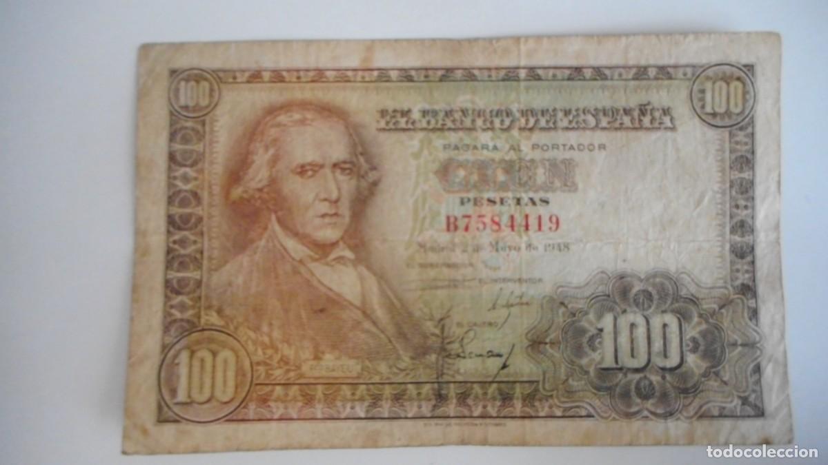 Billetes espa&ntilde;oles: 100 PESETAS 1948 . MBC- - Foto 1