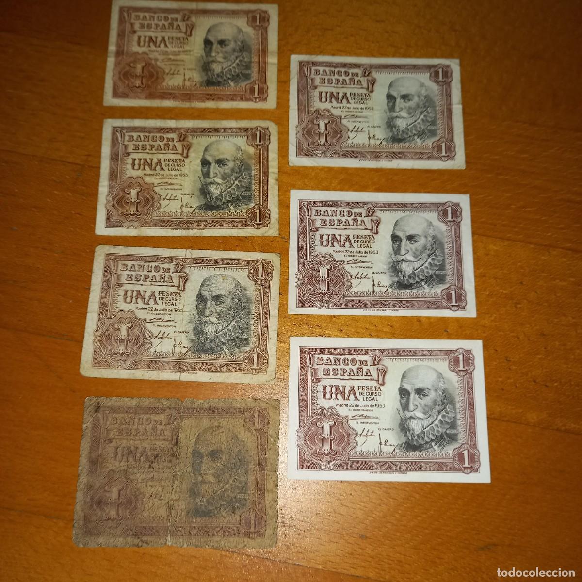 Billetes espa&ntilde;oles: Lote de 7 billetes de 1 Pta. - Foto 1