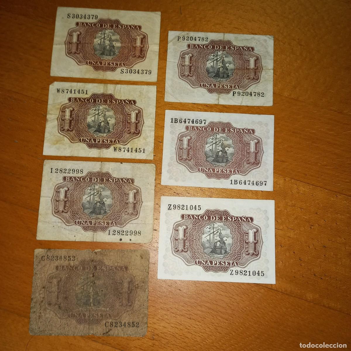 Billetes espa&ntilde;oles: Lote de 7 billetes de 1 Pta. - Foto 2