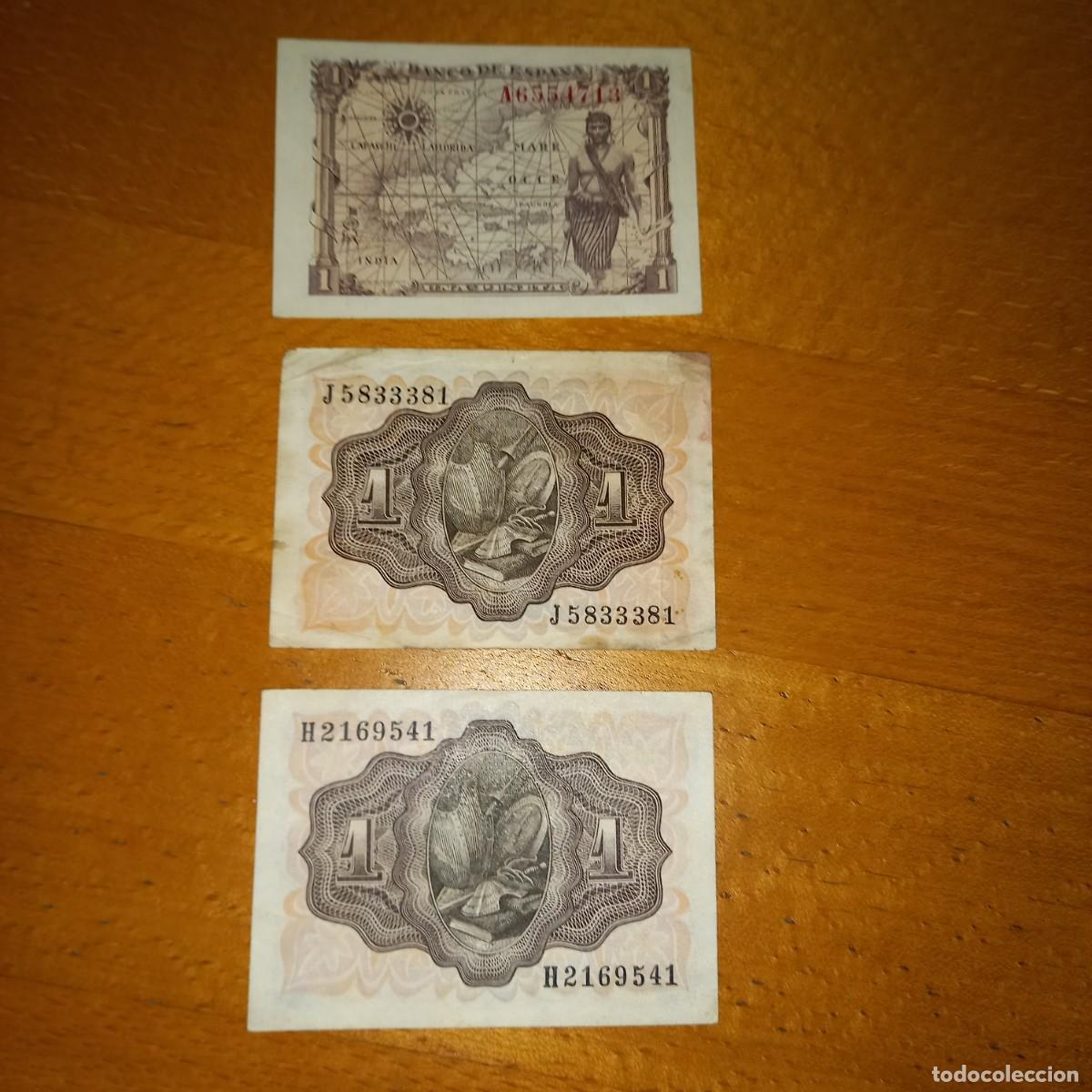 Billetes espa&ntilde;oles: Lote de 3 billetes de 1 peseta. - Foto 2