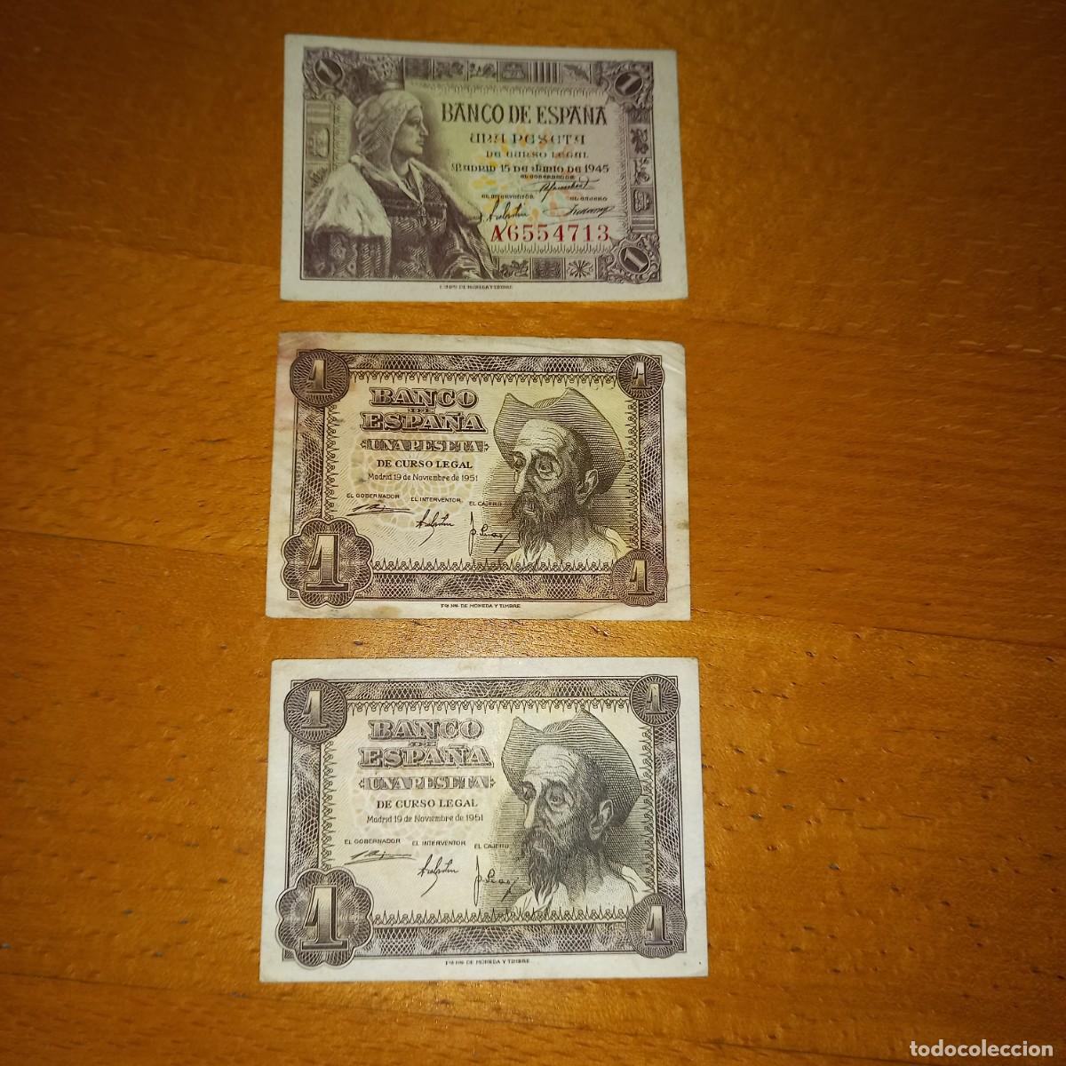 Billetes espa&ntilde;oles: Lote de 3 billetes de 1 peseta. - Foto 1