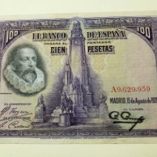 Billetes españoles: 100 PESETAS DE 1928. ERROR DOBLE GRÁFILA EN FIRMA DEL CAJERO IMPRESA