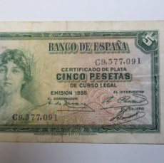 Billetes españoles: BILLETE DE 5 PESETAS REPUBLICA ESPAÑOLA EMISIÓN 1935 CON SERIE C EN MBC
