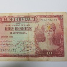 Billetes españoles: BILLETE DE 10 PESETAS EMISIÓN 1935 REBUBLICA ESPAÑOLA BANCO DE ESPAÑA CON SERIE B EN BC+
