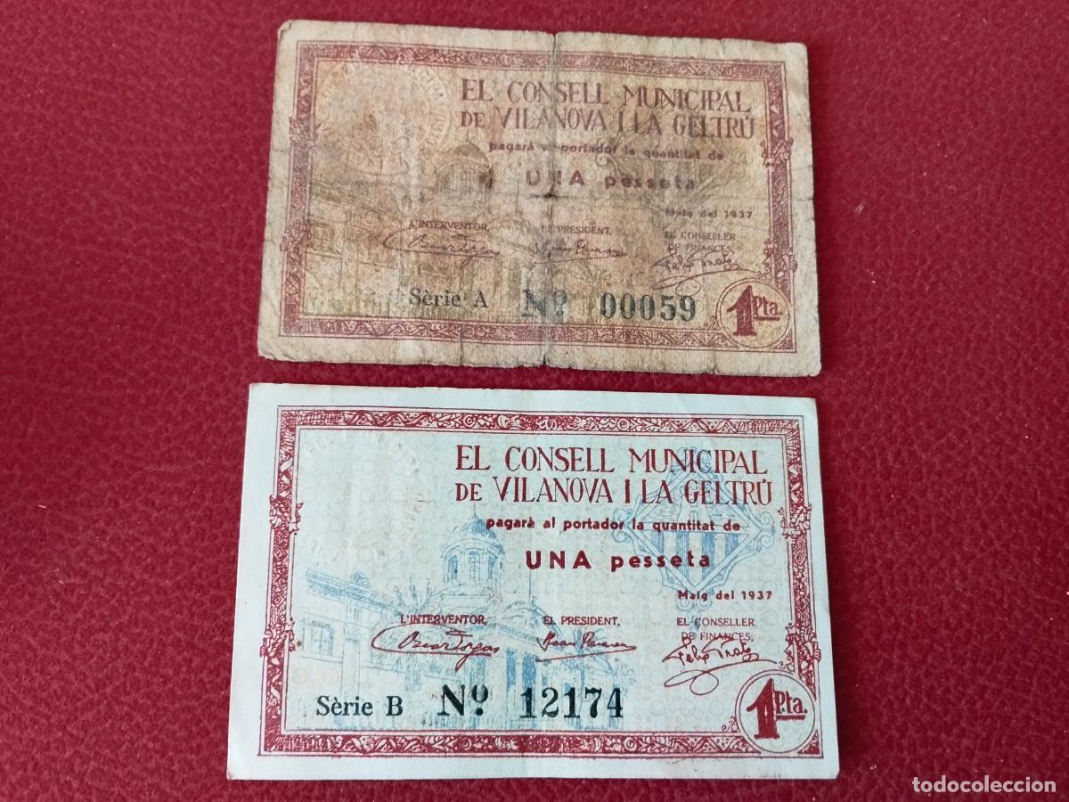 Billetes espa&ntilde;oles: Billete local de Vilanova y la Geltr&uacute; letra A y B