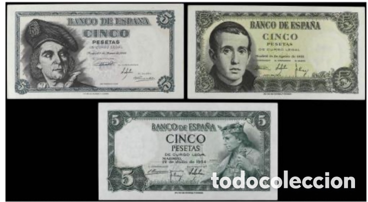 Billets espagnols: ESTADO ESPA&Ntilde;OL. Lote 3 billetes 5 Pesetas. 1948, 1951 y 1954.